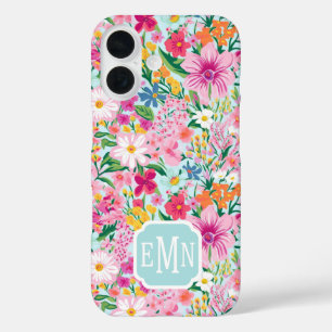 Farbenfroher Blumengarten-Monogramm iPhone 16 Hülle