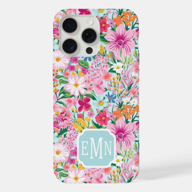 Farbenfroher Blumengarten-Monogramm iPhone Hülle (Rückseite)