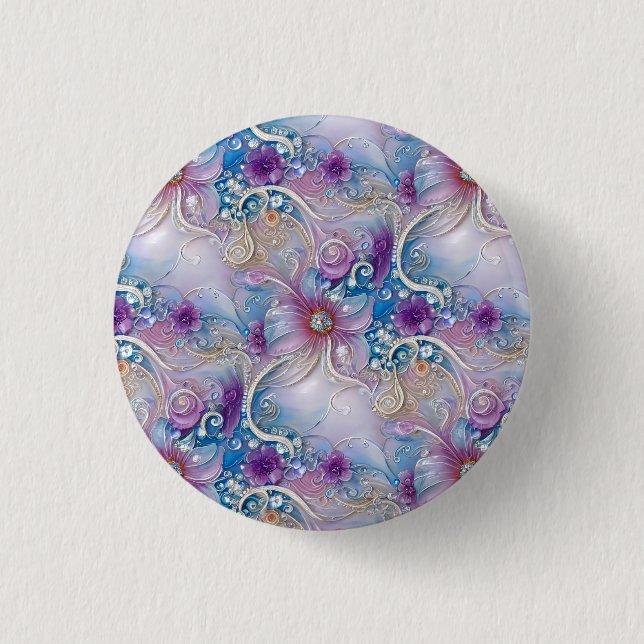Farbenfroher Blüten-Perlen-Knopf Button (Vorderseite)