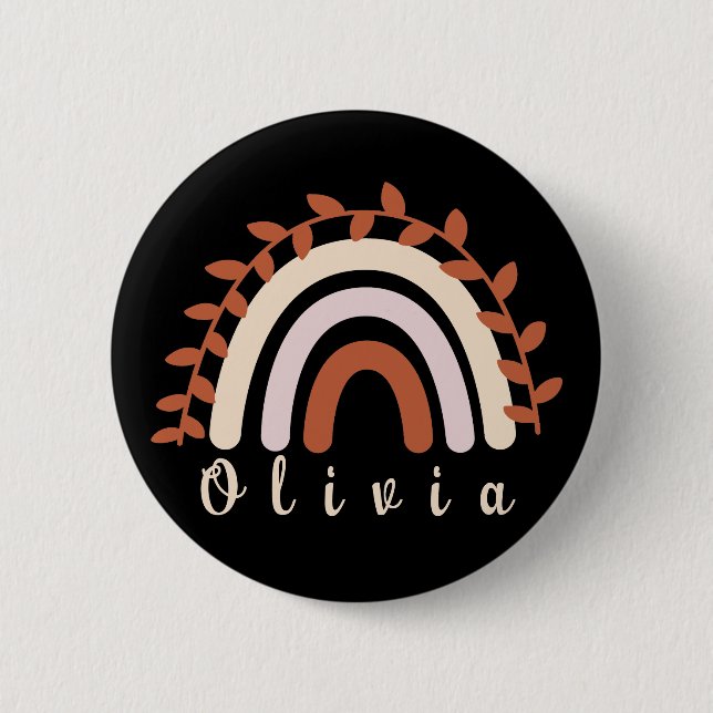 Farbenfroher Boho Rainbow mit Personalisiertem Nam Button (Vorderseite)