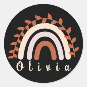 Farbenfroher Boho Rainbow mit Personalisiertem Nam Runder Aufkleber
