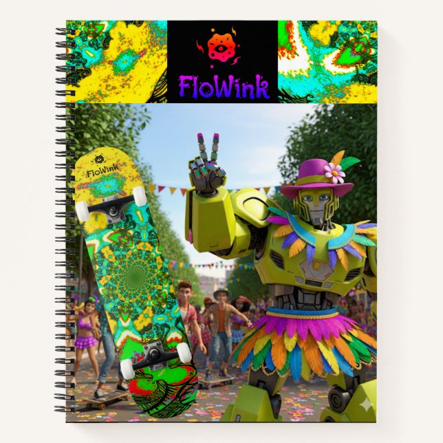 Farbenfroher Boho-Roboter Notizbuch (Vorderseite)