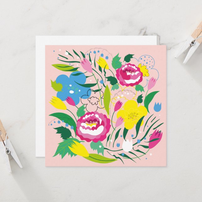 Farbenfroher Bouquet. Einladung (Vorderseite/Rückseite Beispiel)