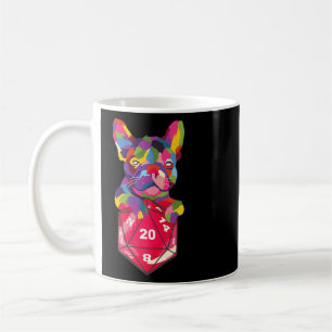 Farbenfroher Bulldog, der ein D20 Role spielt D Kaffeetasse