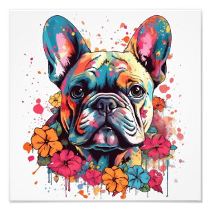 Farbenfroher Bulldogge mit Blume Fotodruck