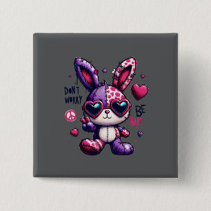 Farbenfroher Bunny mit Peace Symbol Design Button