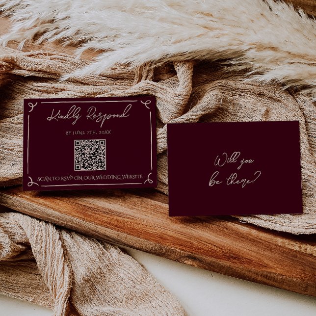 Farbenfroher Burgunder QR-Code Handgeschriebene Ho RSVP Karte (Von Creator hochgeladen)