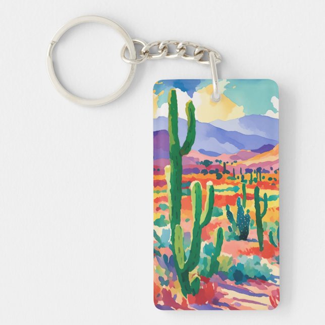 Farbenfroher Cactus Schlüsselanhänger (Vorderseite)
