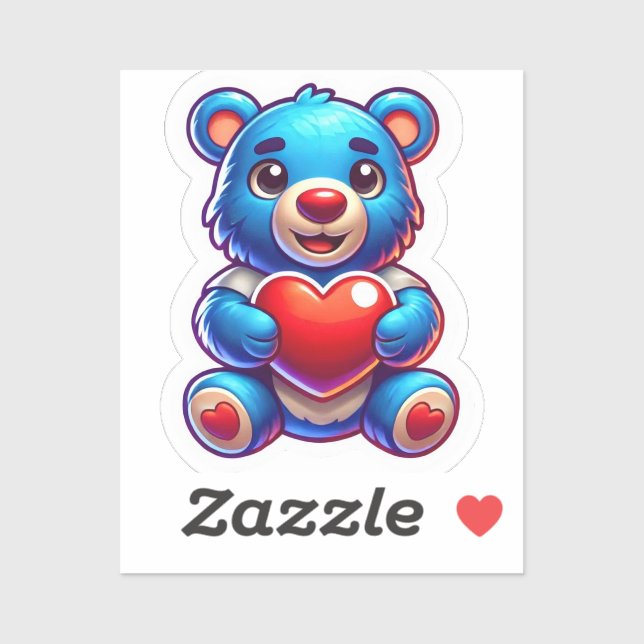 Farbenfroher Cartoon Bär Herz Aufkleber (Blatt)