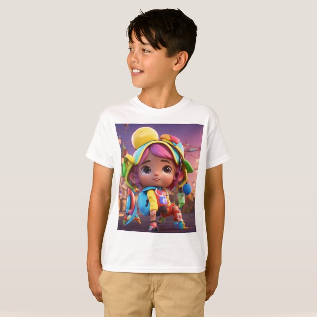 Farbenfroher Cartoon Boy T - Shirt (Vorne ganz)