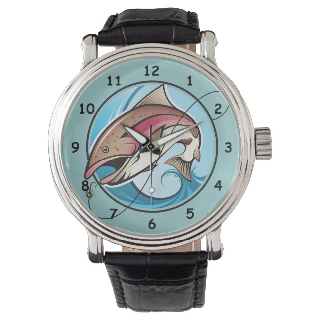 Farbenfroher Cartoon Fang eines Fisches Armbanduhr (Vorderseite)