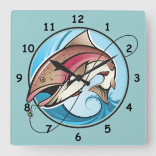 Farbenfroher Cartoon Fang eines Fisches Quadratische Wanduhr