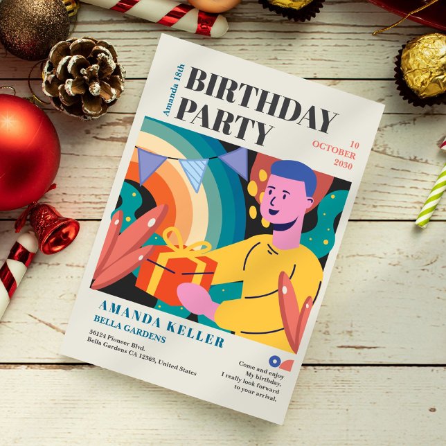 Farbenfroher Cartoon Geburtstag Einladung (Von Creator hochgeladen)