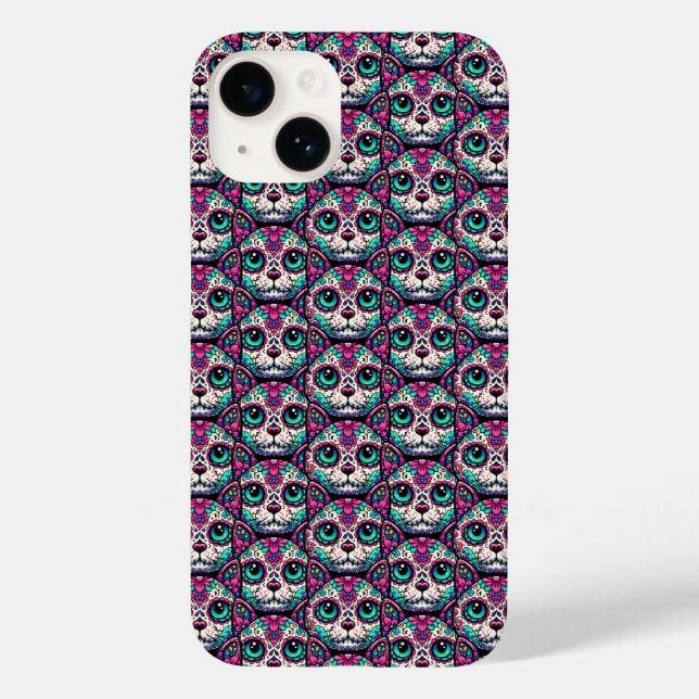 Farbenfroher Cat Sugar Skull Case-Mate iPhone Hülle (Rückseite)