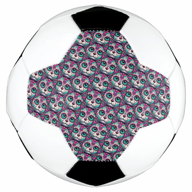 Farbenfroher Cat Sugar Skull Fußball (Vorderseite)