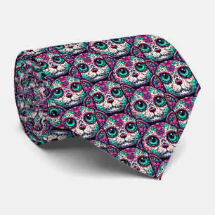 Farbenfroher Cat Sugar Skull Krawatte