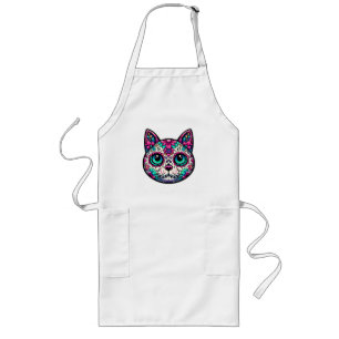 Farbenfroher Cat Sugar Skull Lange Schürze