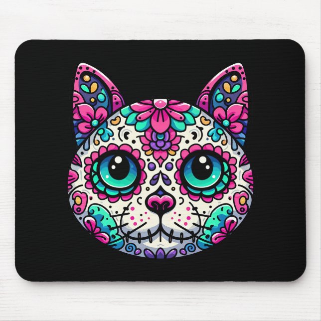 Farbenfroher Cat Sugar Skull Mousepad (Vorne)