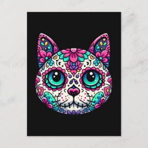 Farbenfroher Cat Sugar Skull Postkarte