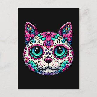 Farbenfroher Cat Sugar Skull Postkarte