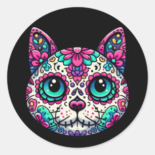 Farbenfroher Cat Sugar Skull Runder Aufkleber