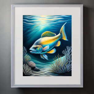 Farbenfroher Chalk Zeichnend Rifffisch Poster