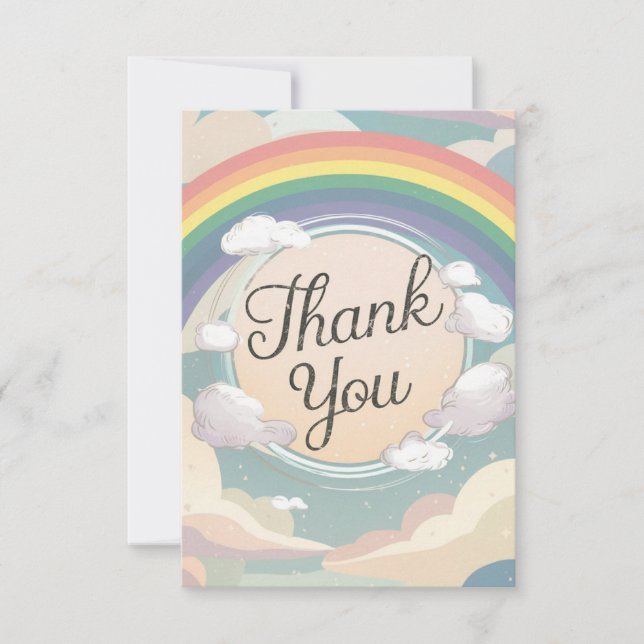 Farbenfroher Chic Regenbogen und Wolken Dankeskarte (Vorderseite)