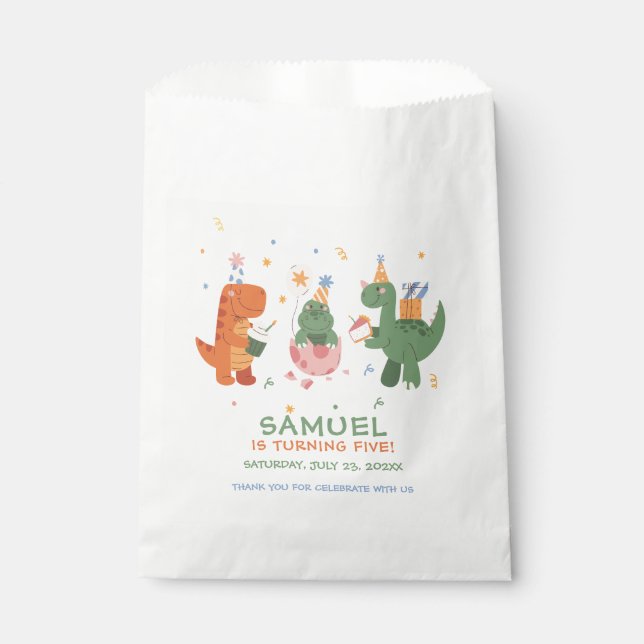 Farbenfroher Childish Dinosaurier-Kindergeburtstag Geschenktütchen (Vorderseite)