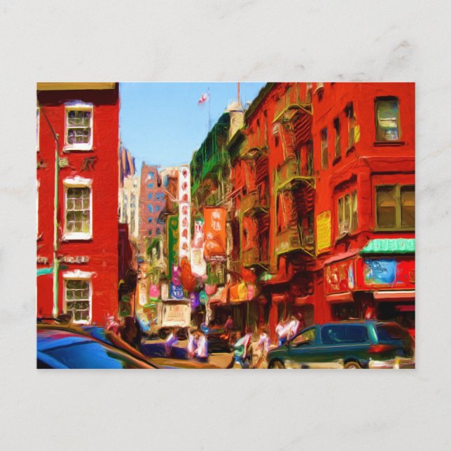 Farbenfroher Chinatown Block NYC Postkarte (Vorderseite)