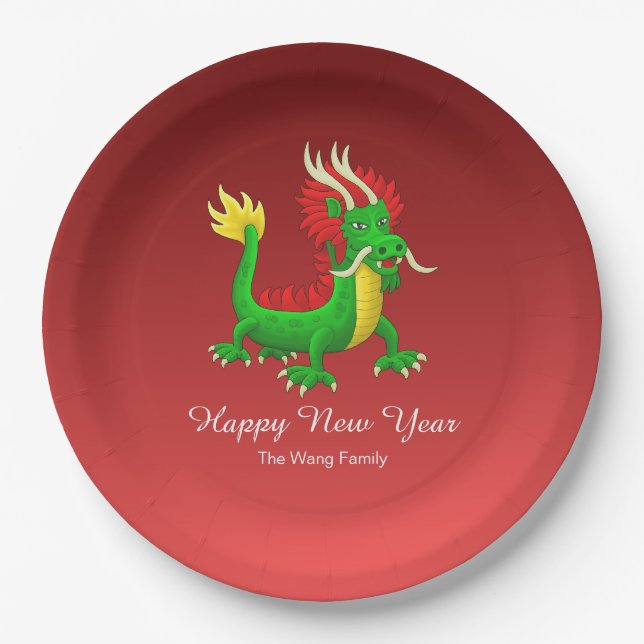 Farbenfroher chinesischer Drache Pappteller (Vorderseite)