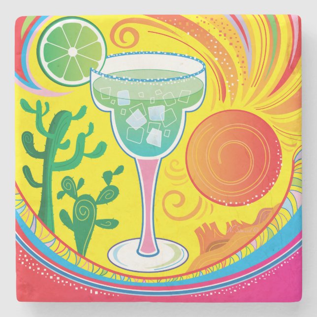 Farbenfroher Cocktail Steinuntersetzer (Vorderseite)