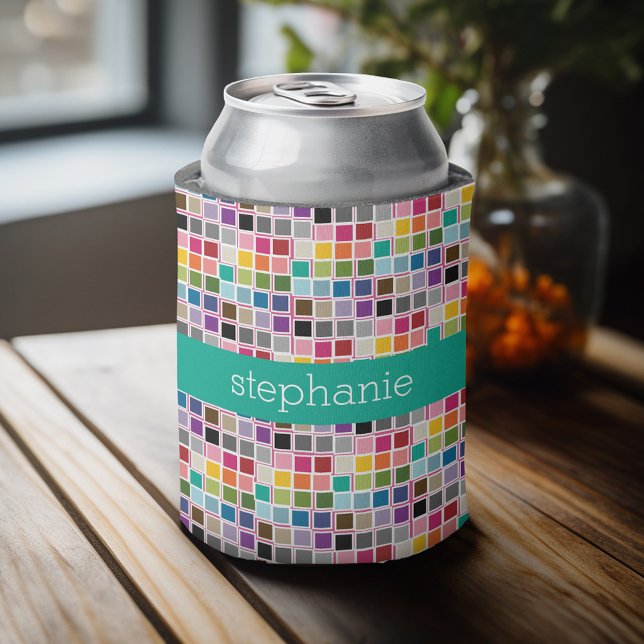 Farbenfroher Confetti Pink Lime Green Individuelle Dosenkühler (Personalized can cooler with a place to add a name or other custom text)