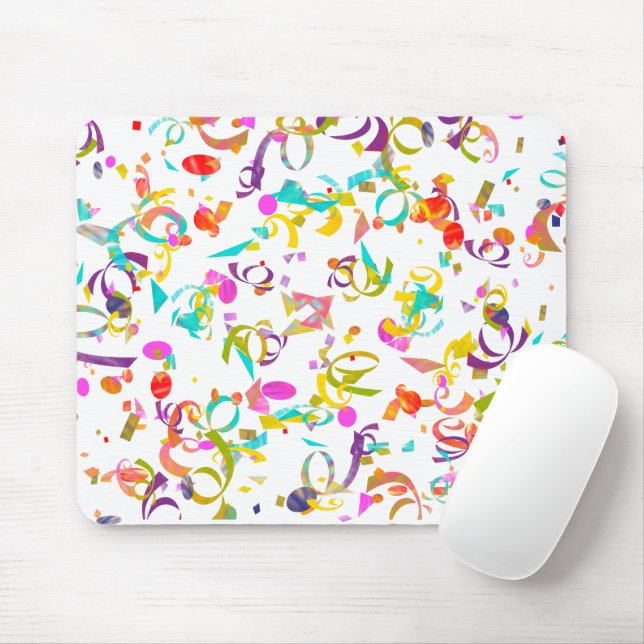 Farbenfroher Confetti Toto über einem weißen Hinte Mousepad (Mit Mouse)