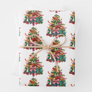 Farbenfroher Coquette-Weihnachtsbaum Preppy Pink X Geschenkpapier Set