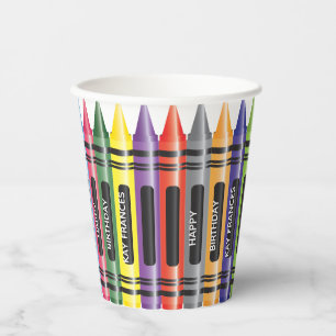 Farbenfroher Crayon jedes Alters Kind Geburtstag Pappbecher