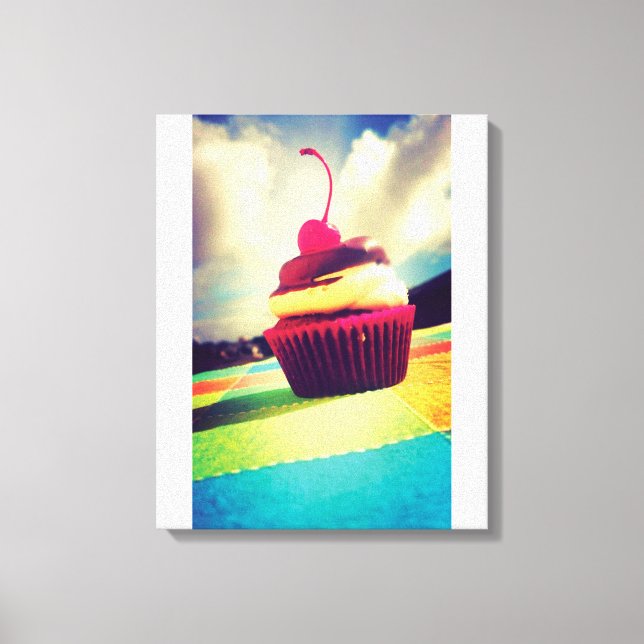 Farbenfroher Cupcake mit Cherry oben Leinwanddruck (Vorderseite)