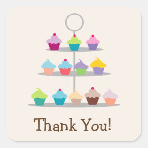 Farbenfroher Cupcake Tree Vielen Dank Quadratischer Aufkleber