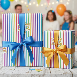 Farbenfroher Davidstern Regenbogen Dünne Streifen Geschenkpapier