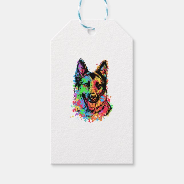 Farbenfroher Deutscher Schäferhund Geschenkanhänger (Vorderseite)