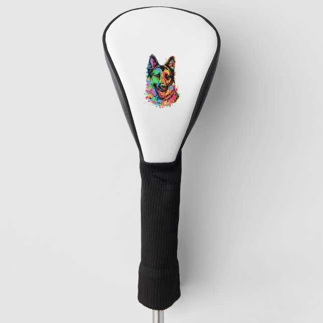 Farbenfroher Deutscher Schäferhund Golf Headcover (Vorderseite)