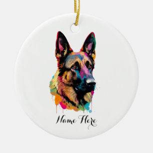 Farbenfroher Deutscher Schäferhund Keramik Ornament