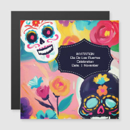Farbenfroher Dia De Los Muertos Zuckerschädel Magneteinladung