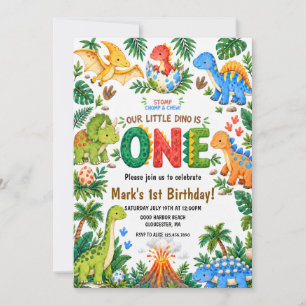 Farbenfroher Dinosaurier Erster Geburtstag Einladung