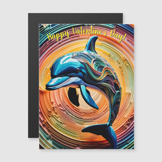 Farbenfroher Dolphin-Valentinstag Magnetkarte (Vorne/Hinten)