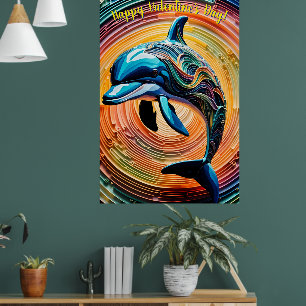 Farbenfroher Dolphin-Valentinstag Poster