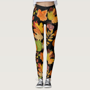 Farbenfroher dunkler Herbst hinterlässt botanische Leggings