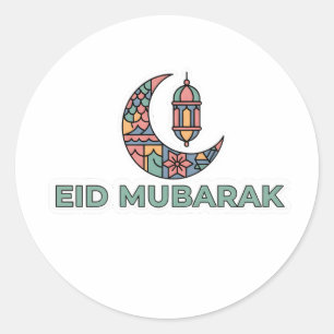Farbenfroher Eid Mubarak Halbmond-Aufkleber Runder Aufkleber