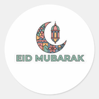 Farbenfroher Eid Mubarak Halbmond-Aufkleber Runder Aufkleber
