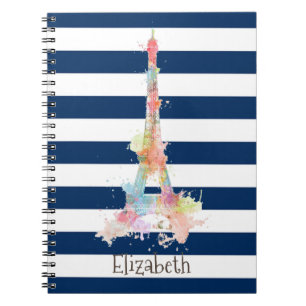 Farbenfroher Eiffelturm mit navyblauen Streifen  Notizblock