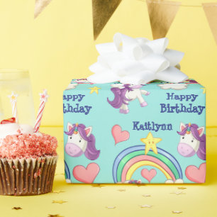Farbenfroher Einhorn-Regenbogen-Kindergeburtstag Geschenkpapier
